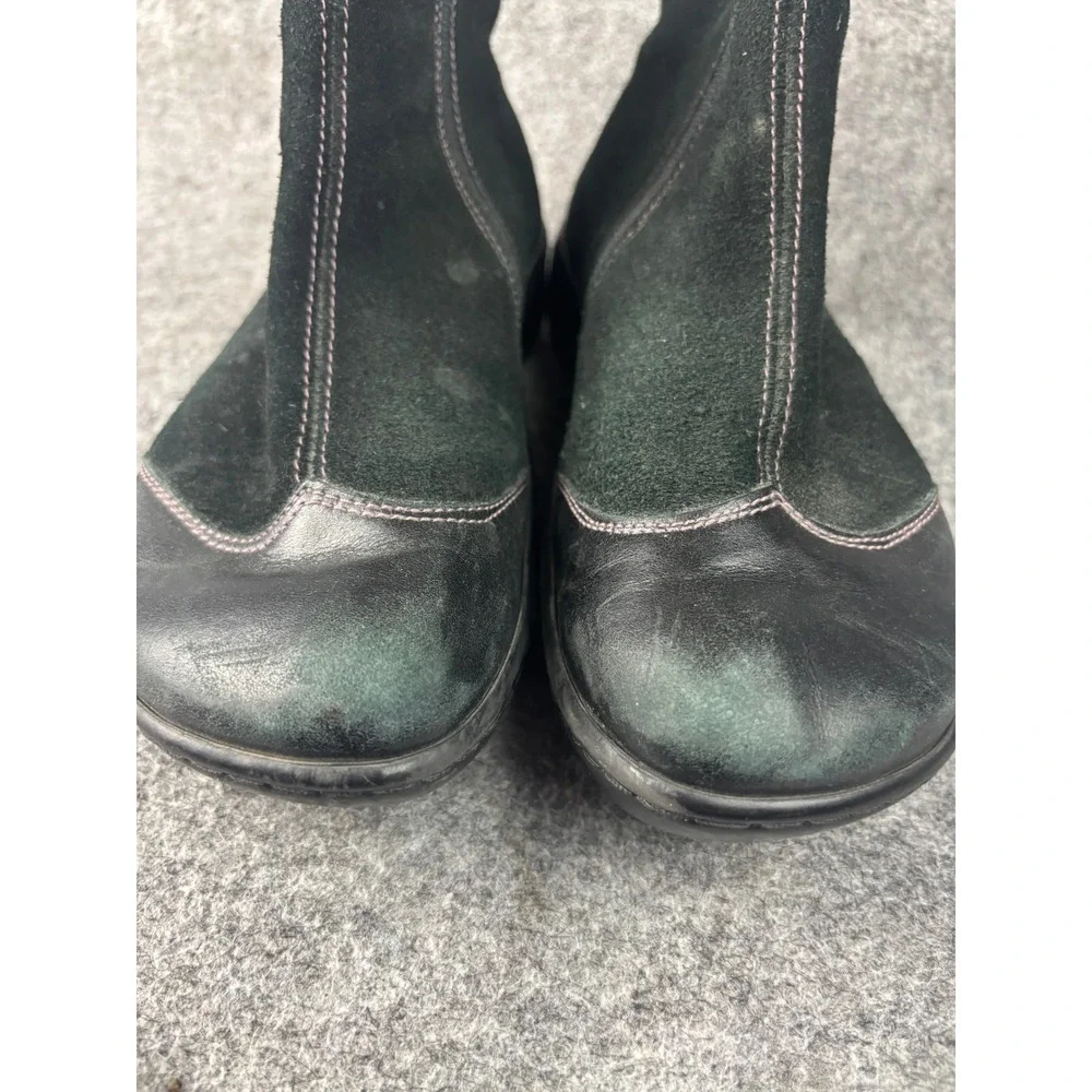 Naot Oyster Ankle Boots Women 39 Black Suede Leather Swirl Stitch Zip Wedge
